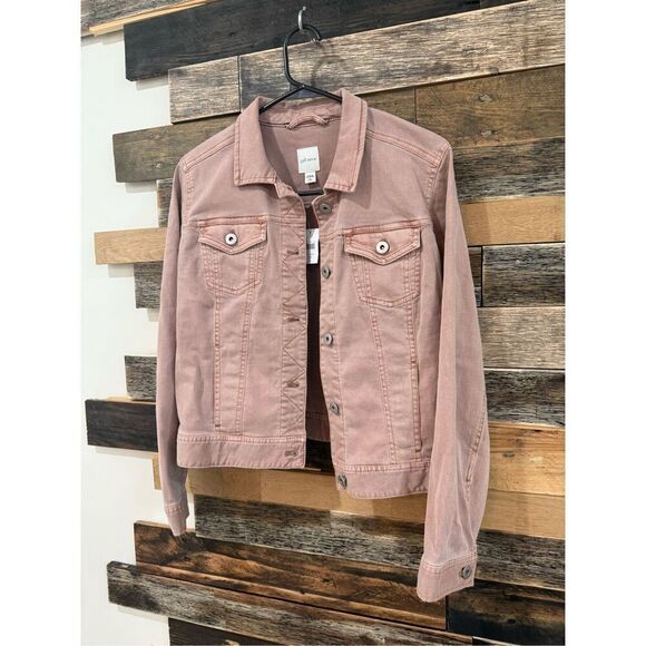 J Jill Denim Jean Jacket Womens Pink Button Up Trucker Stretch Pockets Sz SP - Picture 1 of 9